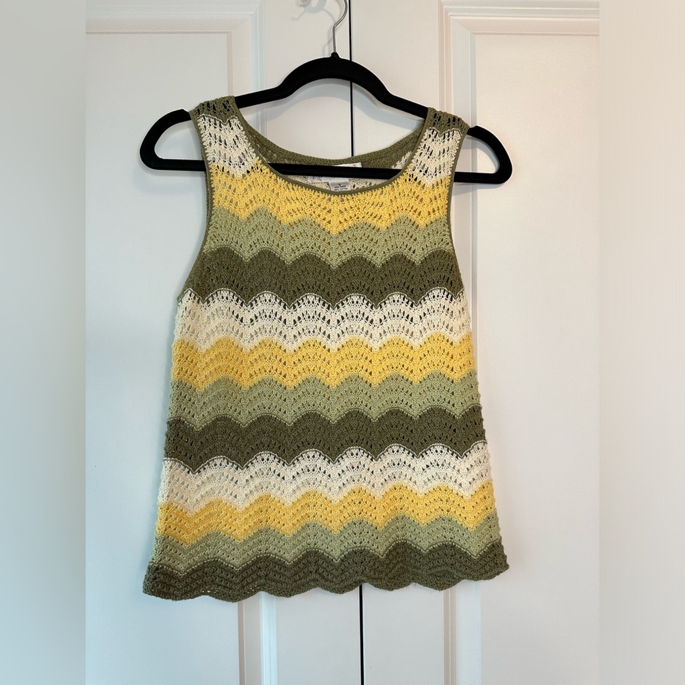 Judith Hart Women’s Vintage Crochet Chevron Knit Tank Yellow Green White Size PS